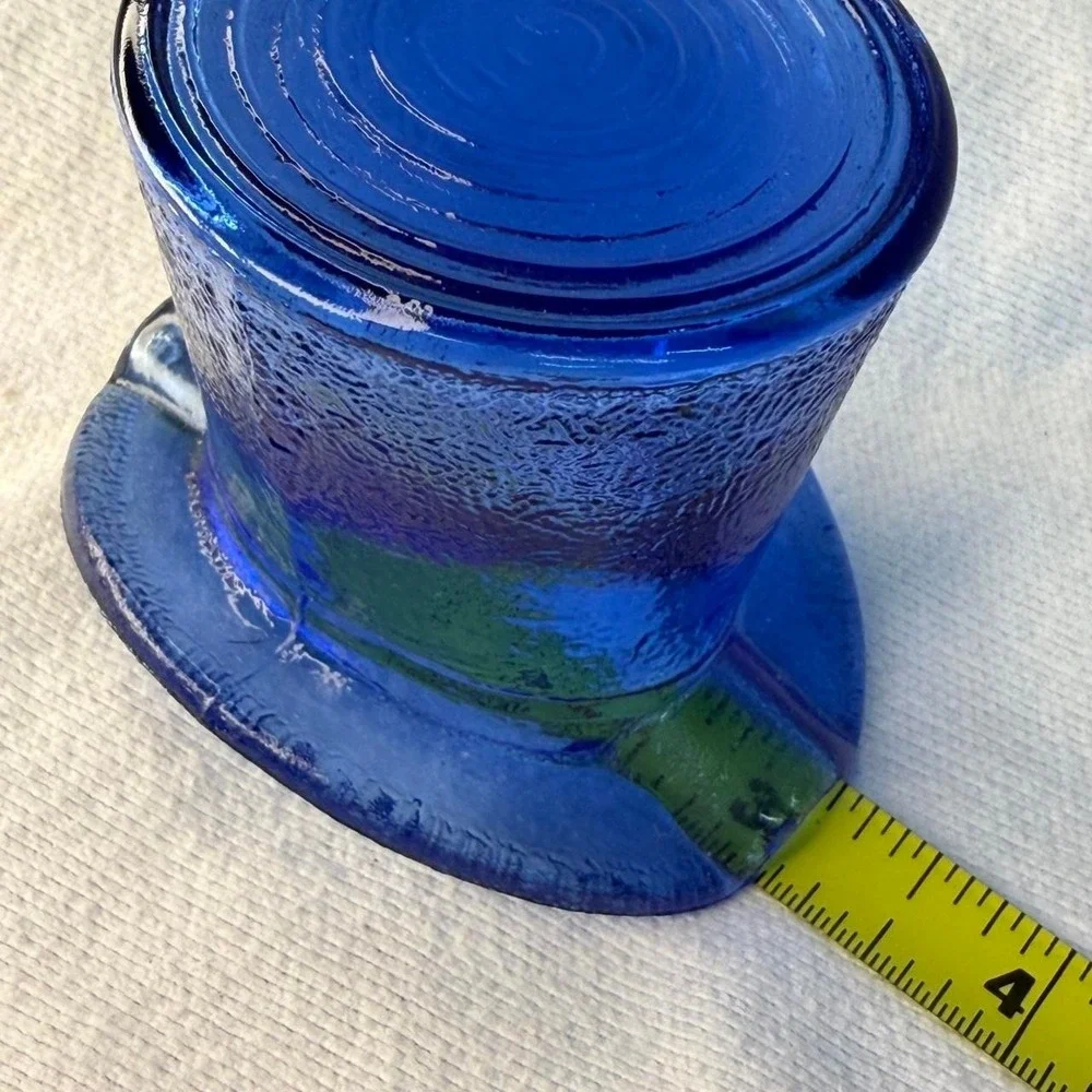 Vintage Blue Glass Top Hat Textured Surface